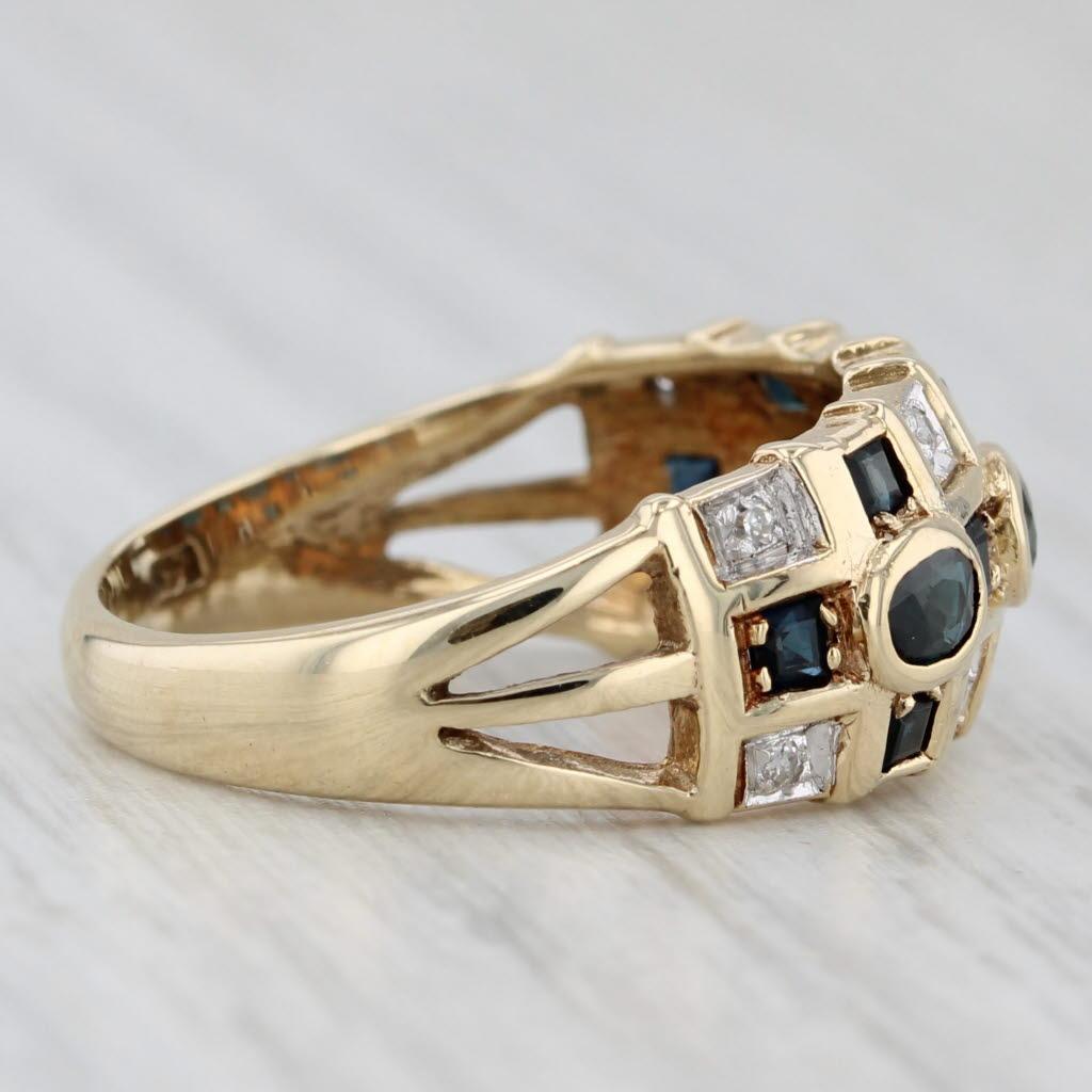 0,66 Karat Blauer Saphir Diamantring 14k Gelbgold Größe 7,25 im Angebot 2