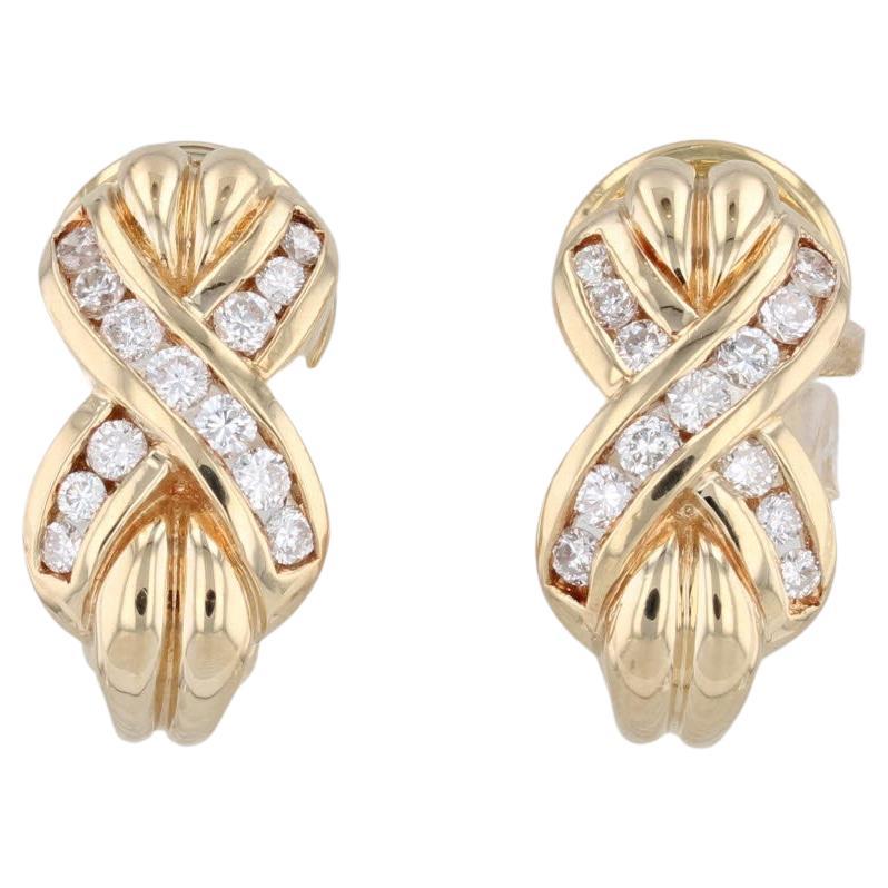 0.66ctw Diamond X Drop Earrings 18k Yellow Gold Omega Backs For Sale