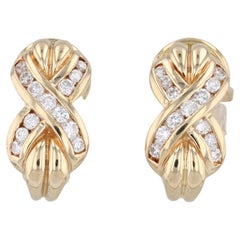 0.66ctw Diamond X Drop Earrings 18k Yellow Gold Omega Backs