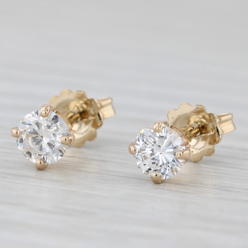 Women's or Men's 0.66ctw Round Solitaire Diamond Stud Earrings 14k Yellow Gold