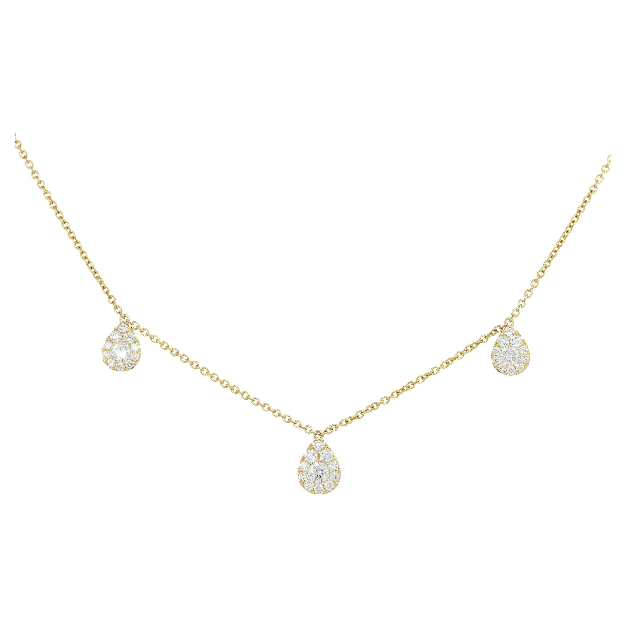 14k Yellow Gold 0.67ctw 3 Pave Diamond Pear Station Necklace

Material: 14k Yellow Gold
Diamond Details: Approximately 0.67ctw of Round Brilliant Diamonds. There are 3 Pave Diamond stations in the shape of pears along the front of the chain
Item