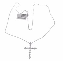 0.67 Carat Diamond 18 Karat Gold Cross Pendant 14 Karat Gold Chain Necklace