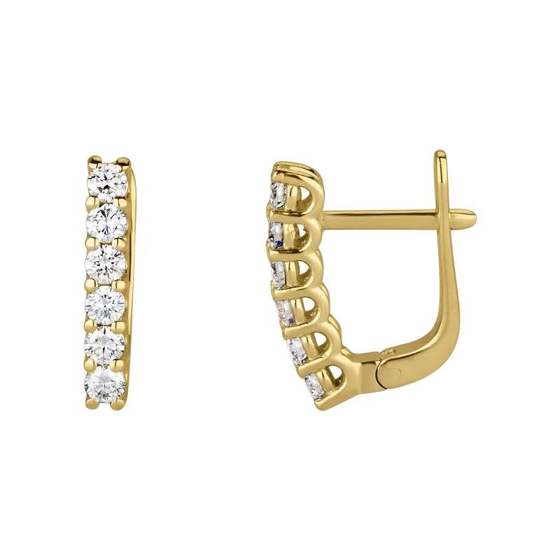 0.67 Carat Diamond Bar Hoop Earrings in 14 Karat Yellow Gold, Shlomit Rogel For Sale