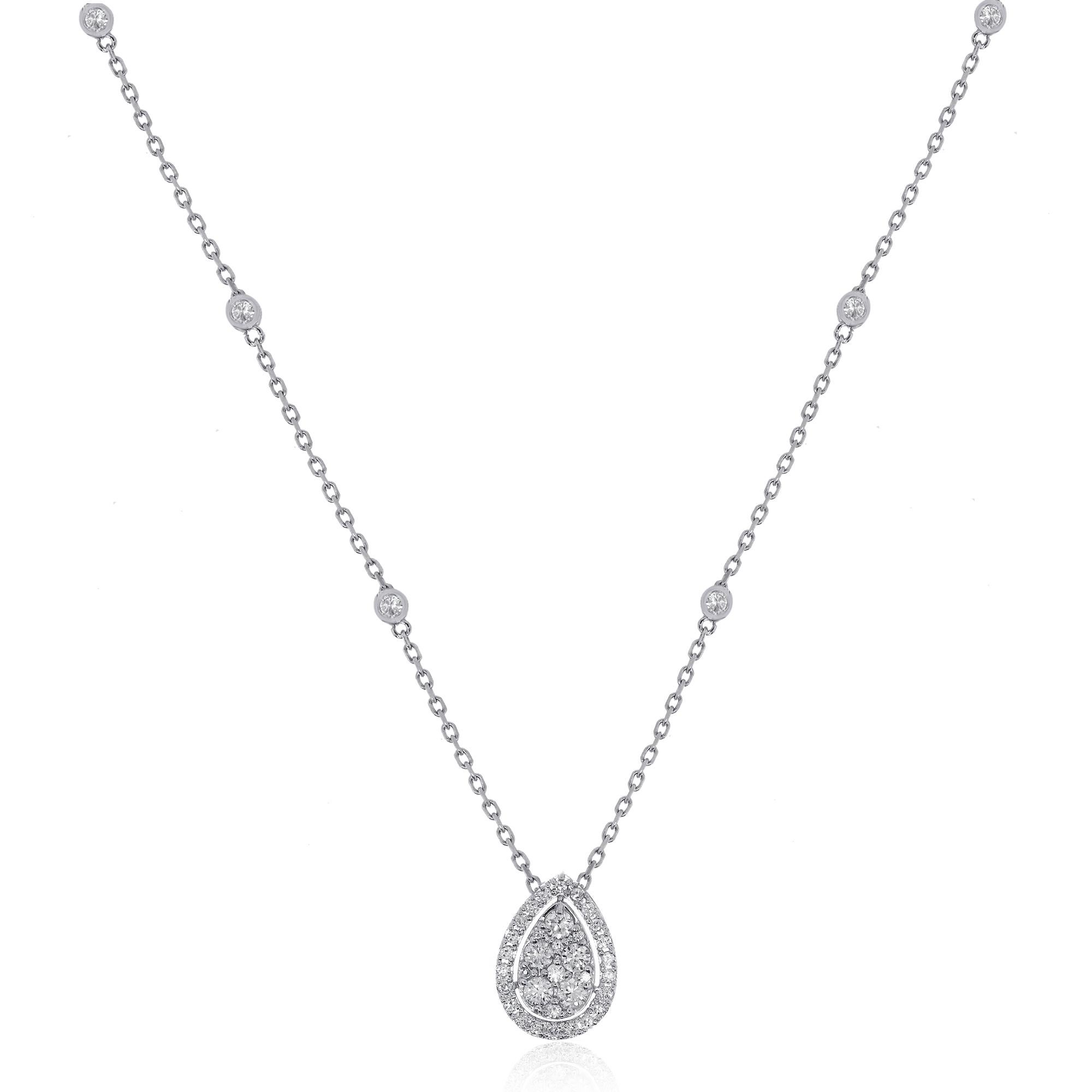 Material: 18k White Gold
Diamond Details: Approximately 0.67ctw of round brilliant diamonds. Diamonds are G in color and SI in clarity.
Necklace Length: 18″
Clasp: Lobster Clasp
Total Weight: 2.6g (4.1dwt)
SKU: G9636