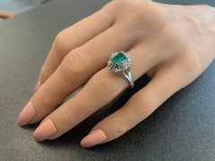 0.67 Carat Emerald Cut Emerald & Diamond Cocktail Ring in Platinum