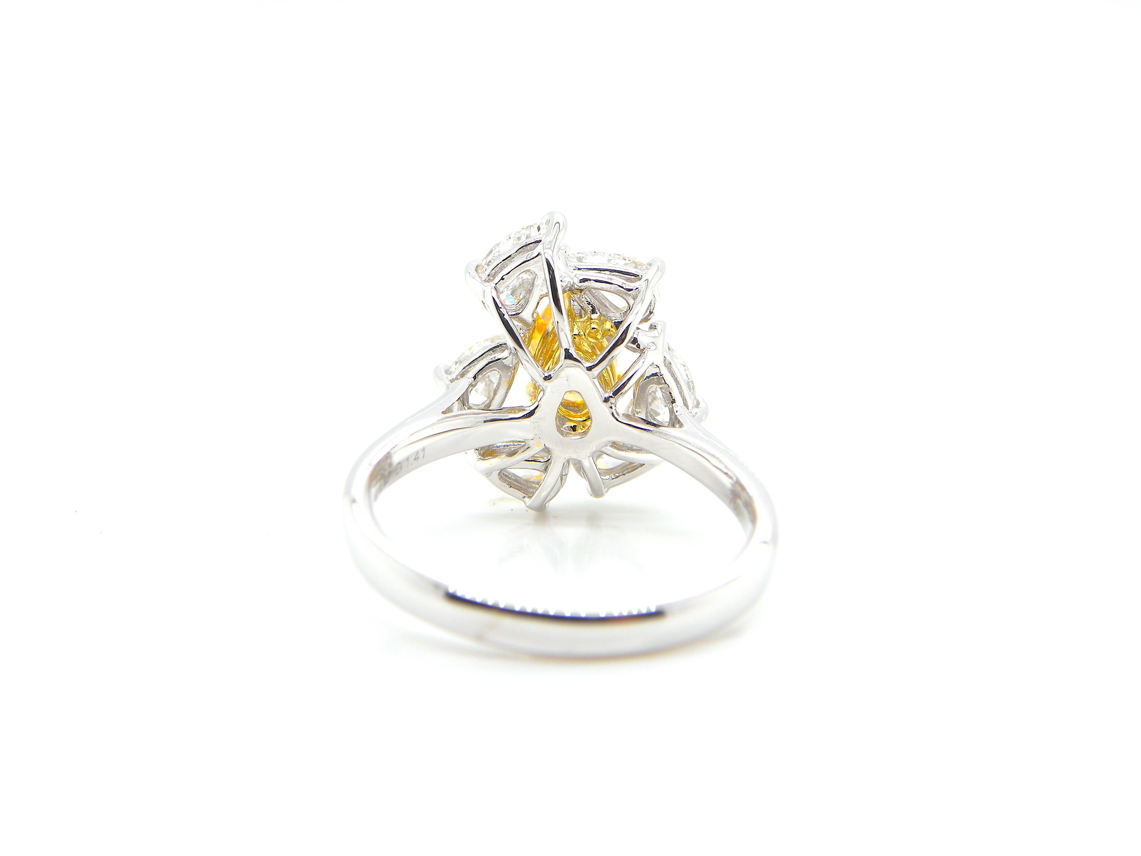 Women's or Men's 0.67 Carat GIA Certified Fancy Vivid Yellow-Orange Diamond and Diamond Ring