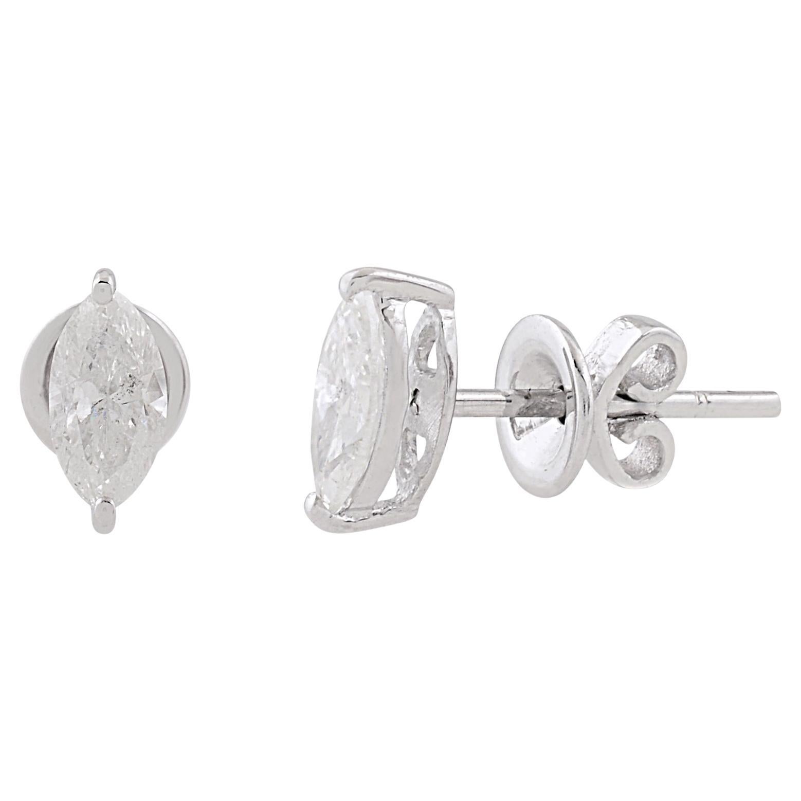 0.82 Carat Solitaire Marquise Diamond Stud Earrings Solid 10k White Gold Jewelry For Sale