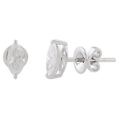 0.67 Carat Solitaire Marquise Diamond Stud Earrings Solid 10k White Gold Jewelry