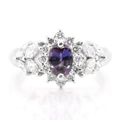 0.67 Carat Natural Color-Changing Alexandrite and Diamond Ring Set in Platinum