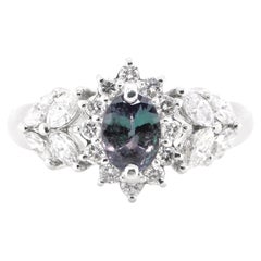 0.67 Carat Natural Color-Changing Alexandrite and Diamond Ring Set in Platinum