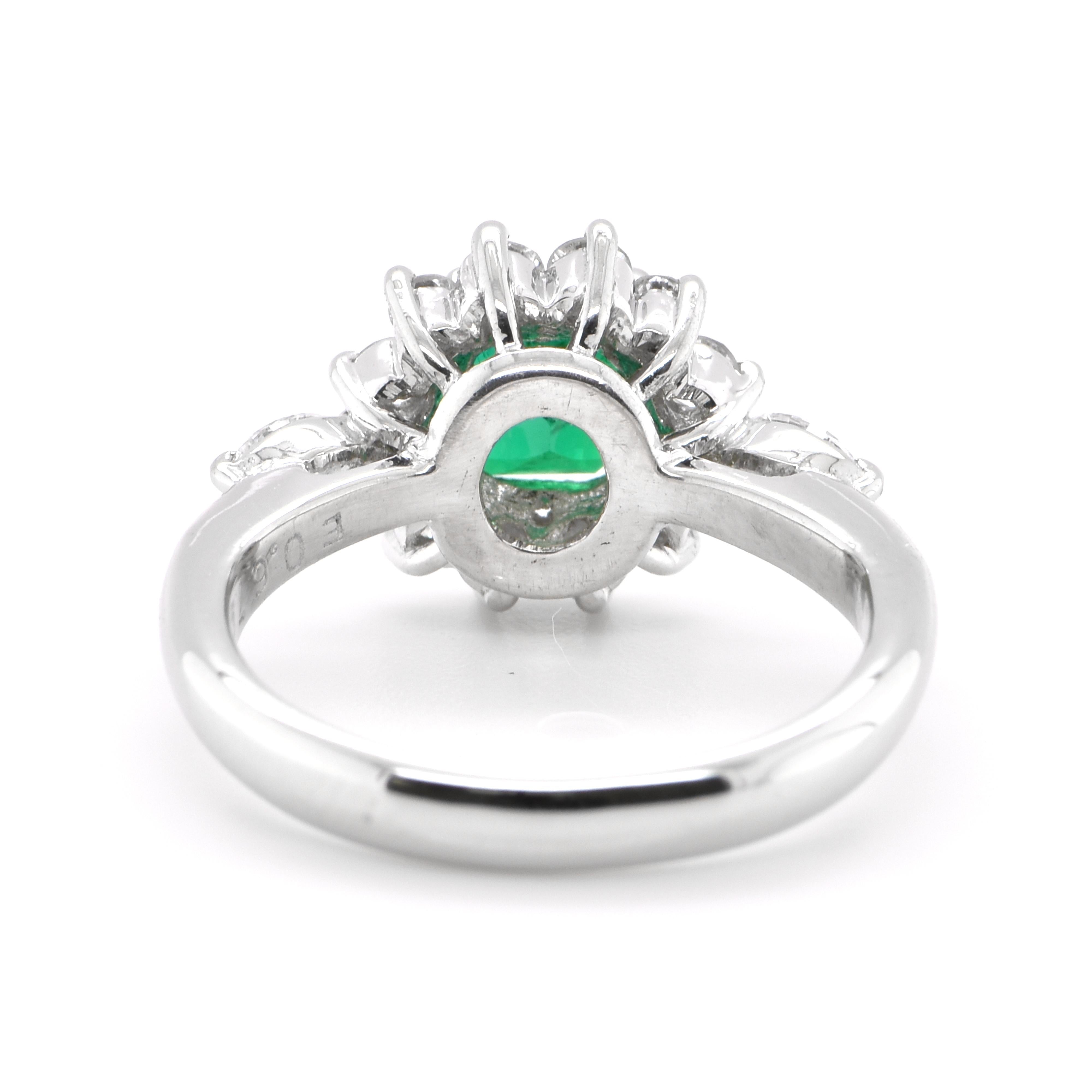 Women's 0.67 Carat Natural Emerald and Diamond Ring Set in Platinum