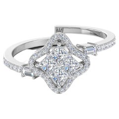 0.67 Carat Princess Cut Diamond Clover Ring Solid 14k White Gold Fine Jewelry