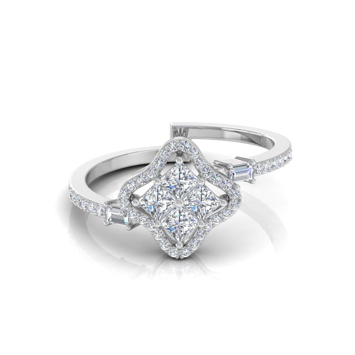 For Sale:  0.67 Carat Princess Cut Diamond Clover Ring Solid 18k White Gold Fine Jewelry 2