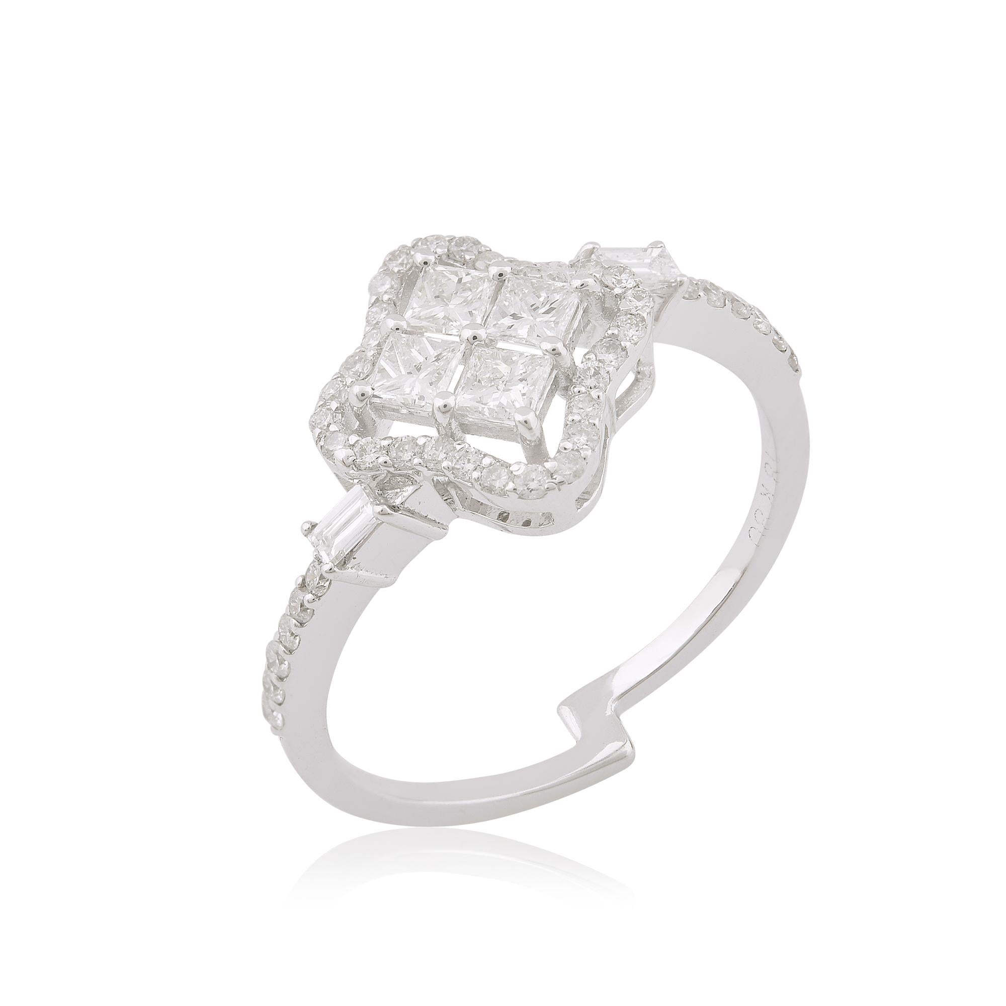 For Sale:  0.67 Carat Princess Cut Diamond Clover Ring Solid 18k White Gold Fine Jewelry 5