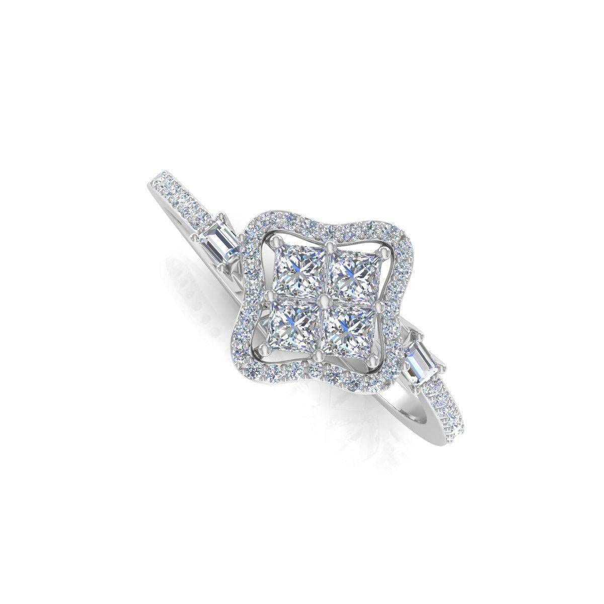 For Sale:  0.67 Carat Princess Cut Diamond Clover Ring Solid 18k White Gold Fine Jewelry 7