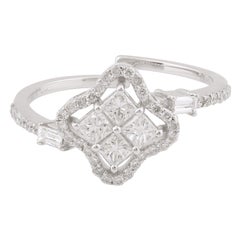 0.67 Carat Princess Cut Diamond Clover Ring Solid 18k White Gold Fine Jewelry