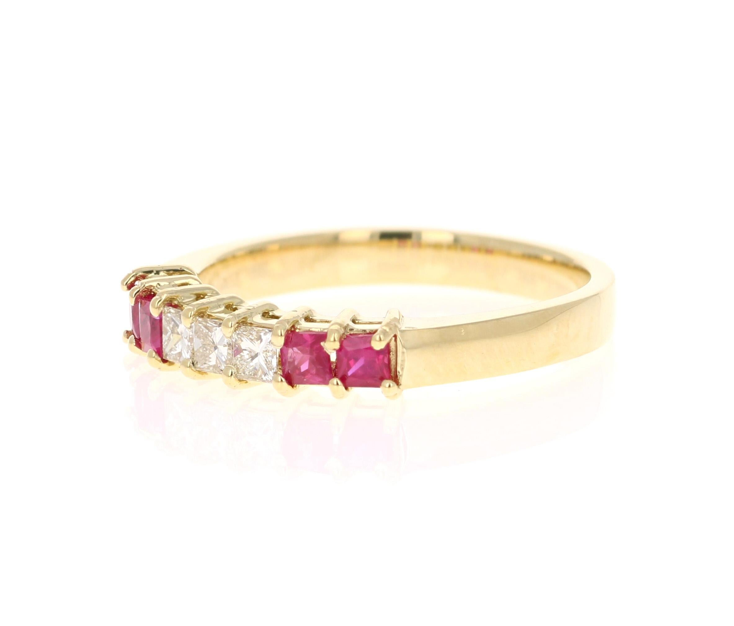 Contemporary 0.67 Carat Ruby Diamond 18 Karat Yellow Gold Band For Sale