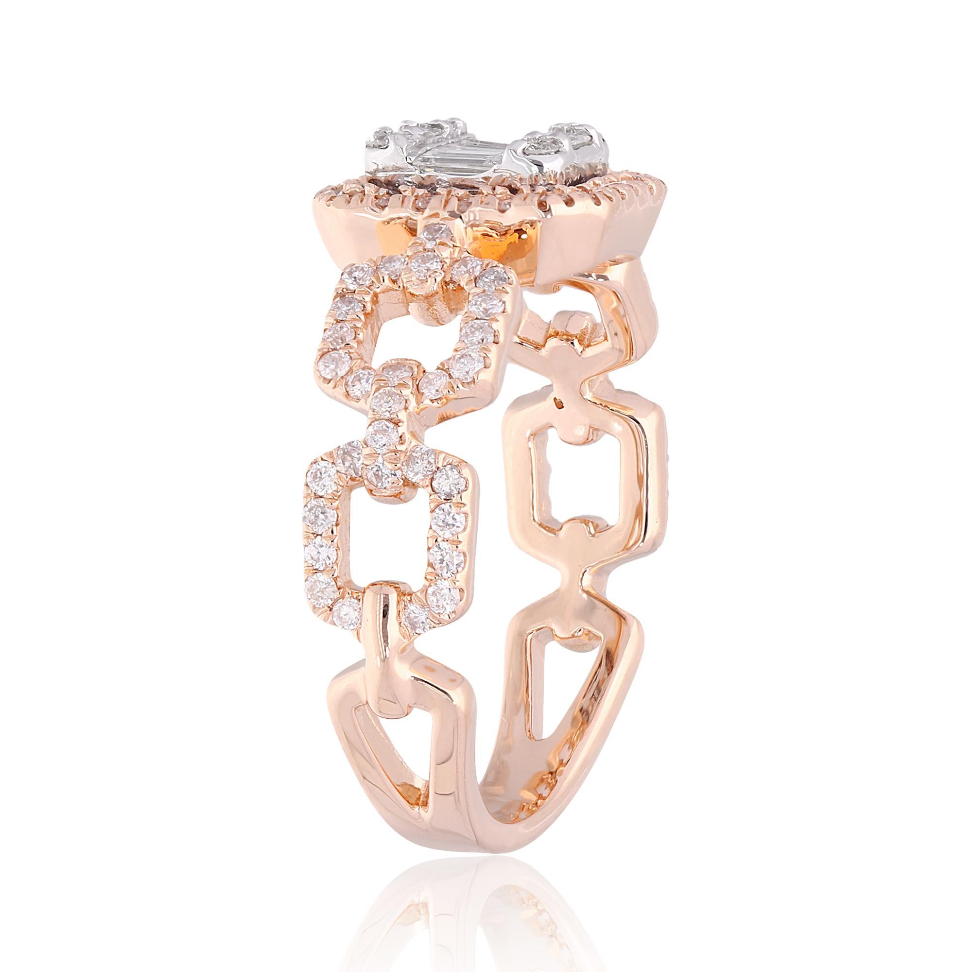 For Sale:  0.67 Carat SI Clarity HI Color Baguette Diamond Ring 18k Rose Gold Fine Jewelry 4