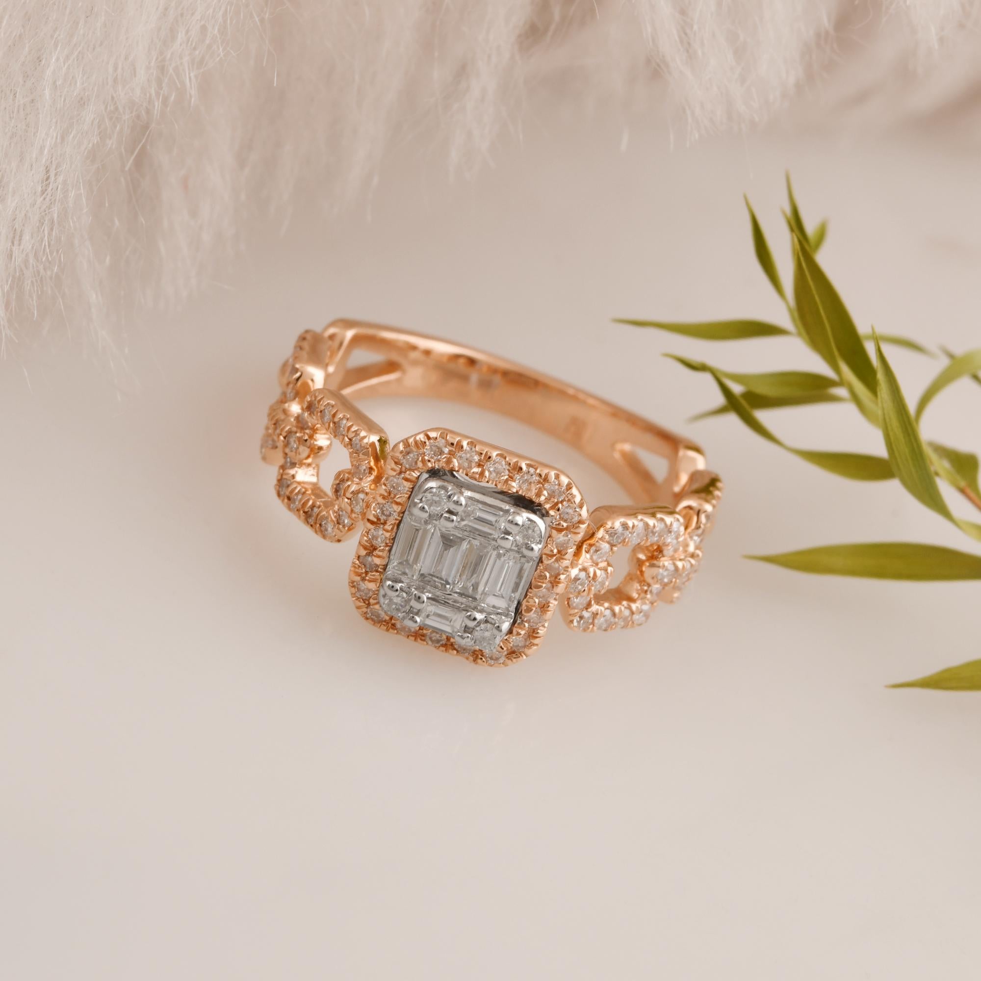For Sale:  0.67 Carat SI Clarity HI Color Baguette Diamond Ring 18k Rose Gold Fine Jewelry 5