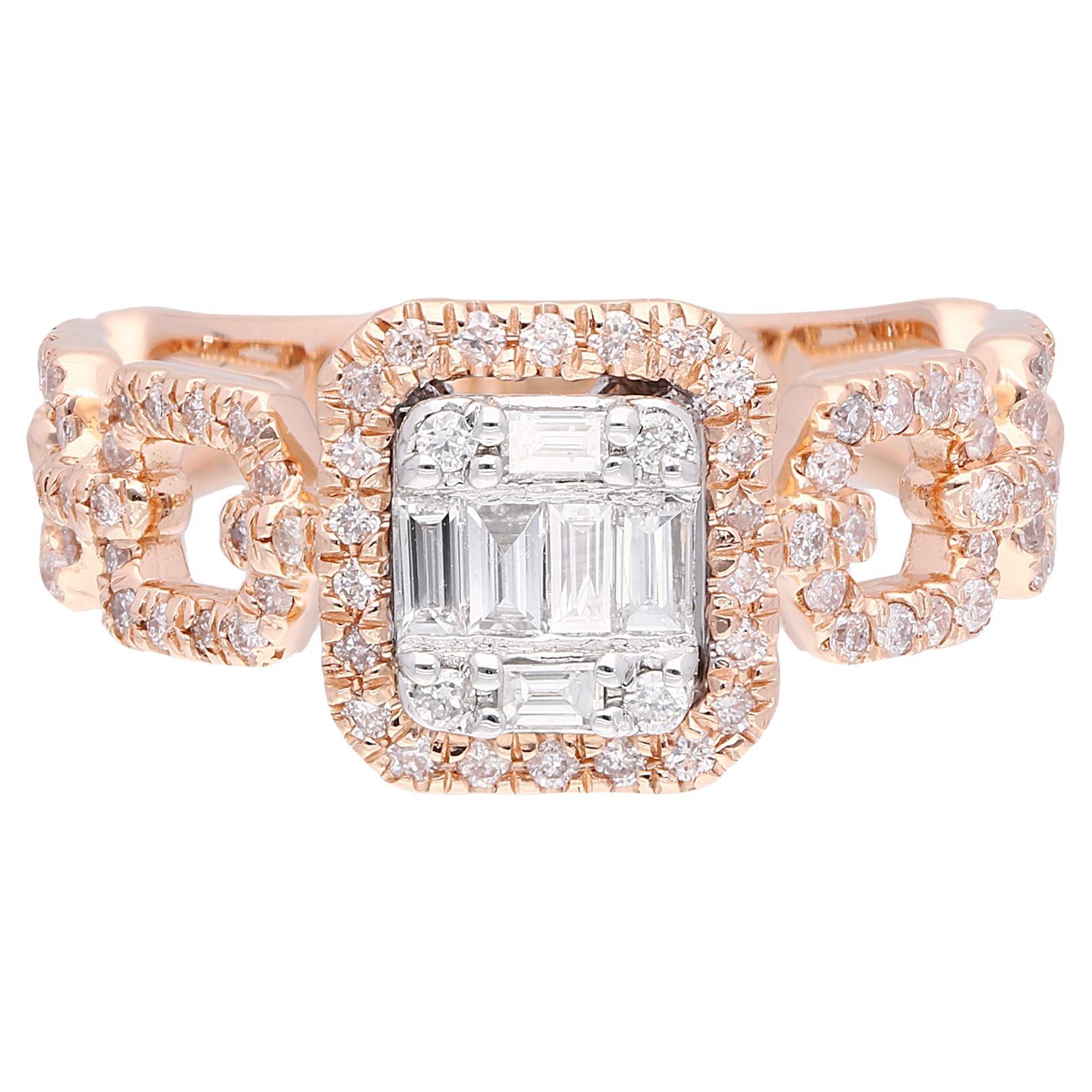For Sale:  0.67 Carat SI Clarity HI Color Baguette Diamond Ring 18k Rose Gold Fine Jewelry