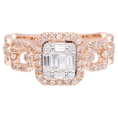 0.67 Carat SI Clarity HI Color Baguette Diamond Ring 18k Rose Gold Fine Jewelry