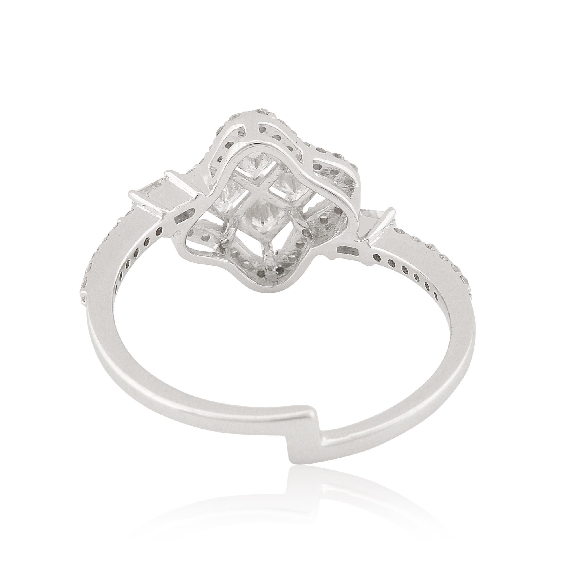 Women's 0.67 Carat SI Clarity HI Color Diamond Clover Design Ring 18 Karat White Gold For Sale