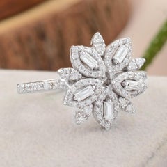 0.67 Carat SI/H Diamond Cluster Halo Flower Cocktail Ring 10k White Gold