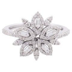 0.67 Carat SI/H Diamond Cluster Halo Flower Cocktail Ring 10k White Gold