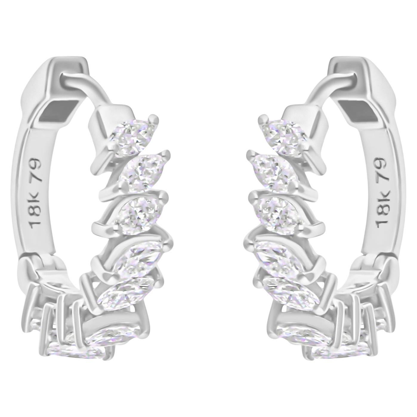 0.67 Carat SI/H Marquise Brilliant Cut Diamond Hoop Earrings 18 Karat White Gold