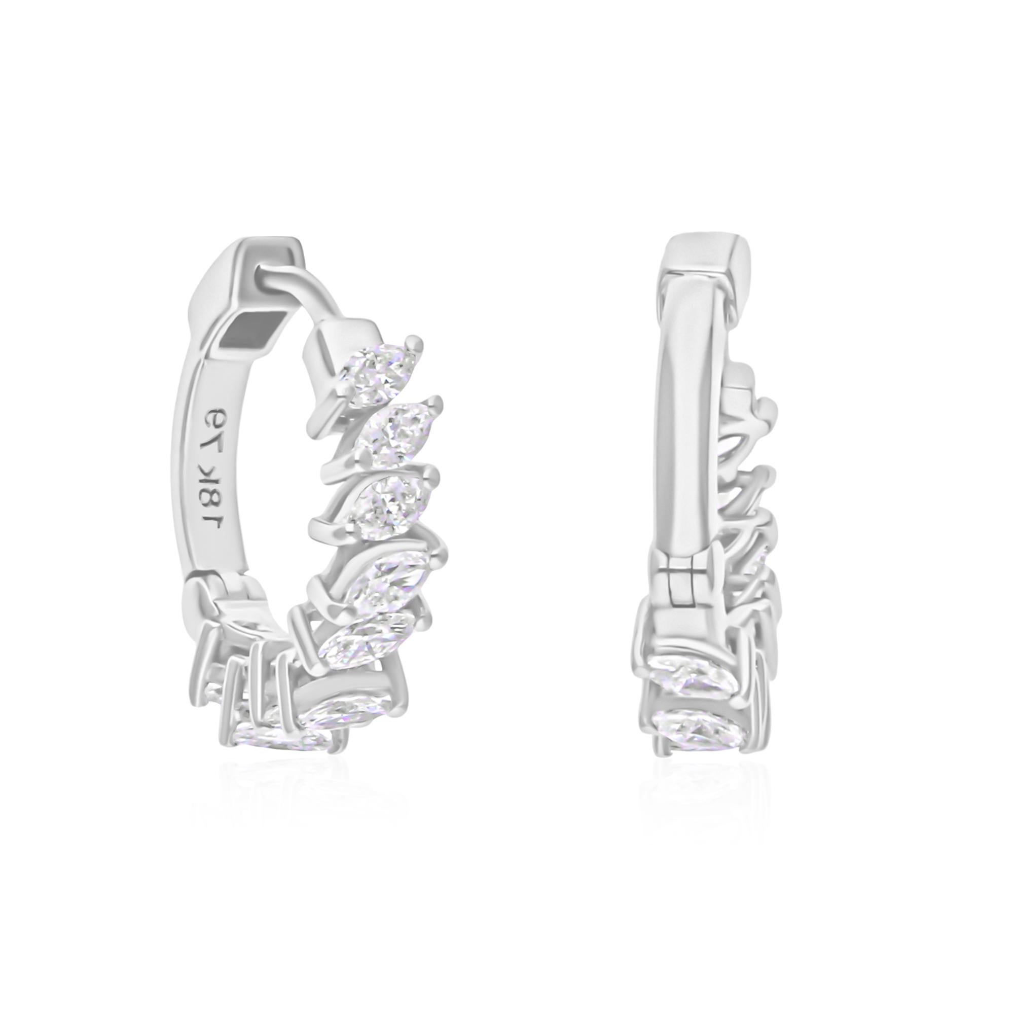 Pendientes de aro abrazador con diamantes talla marquesa SI/H de 0,67 quilates y oro blanco de 18 quilates en Nuevo estado para la venta en Diera, Dubai
