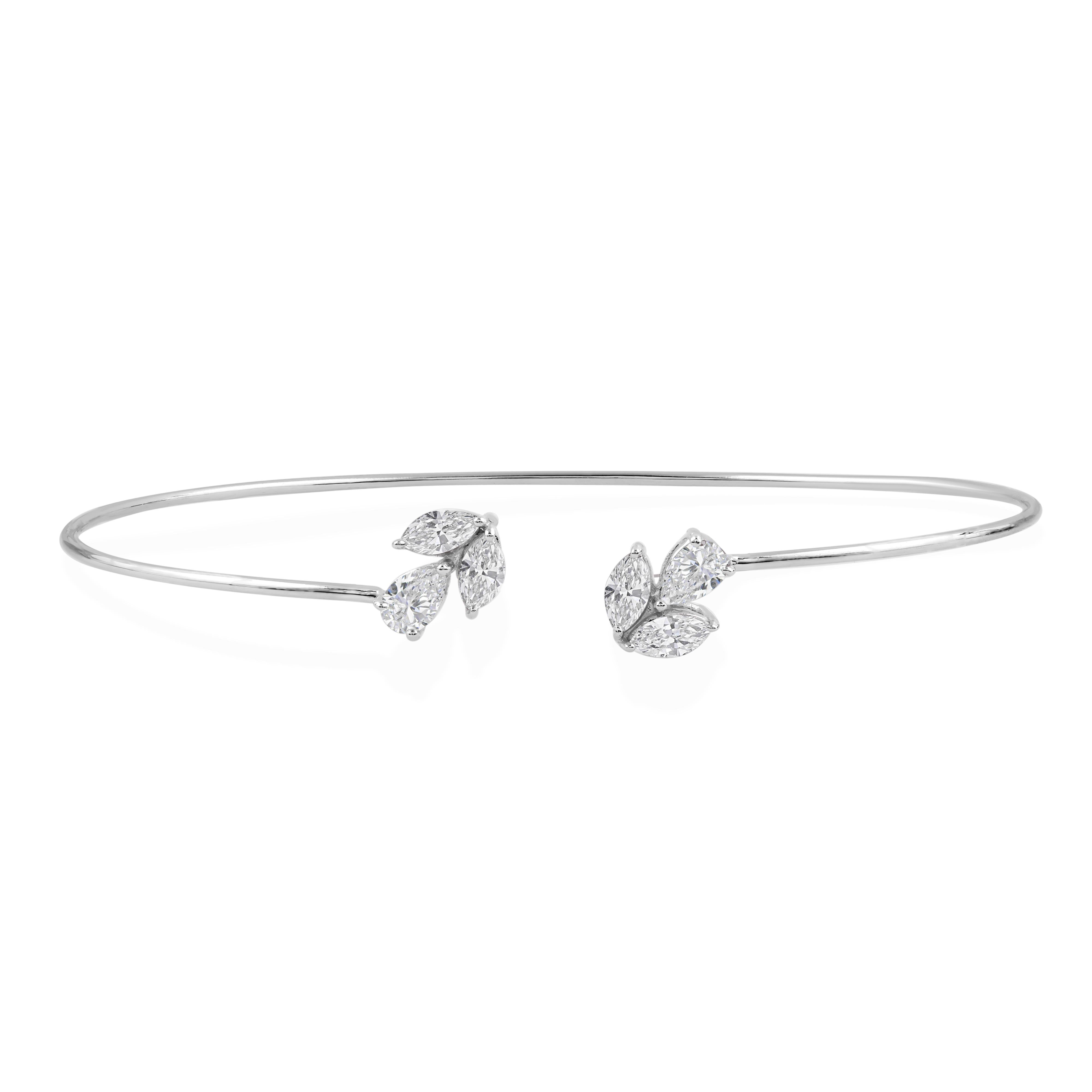 0,67 Carati SI/H Marquise Pear Diamond Cuff Bracelet (bracciale con diamanti) 14 Karat White Gold (oro bianco) in vendita 1