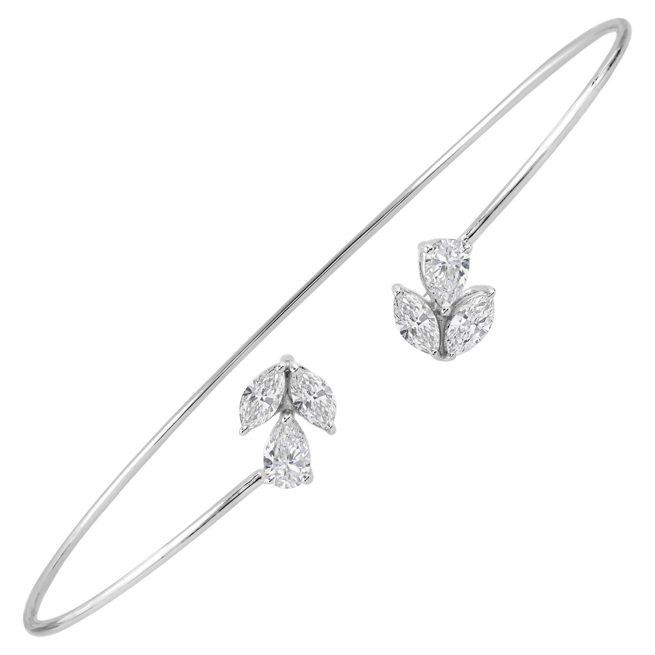 0,67 Carati SI/H Marquise Pear Diamond Cuff Bracelet (bracciale con diamanti) 14 Karat White Gold (oro bianco)