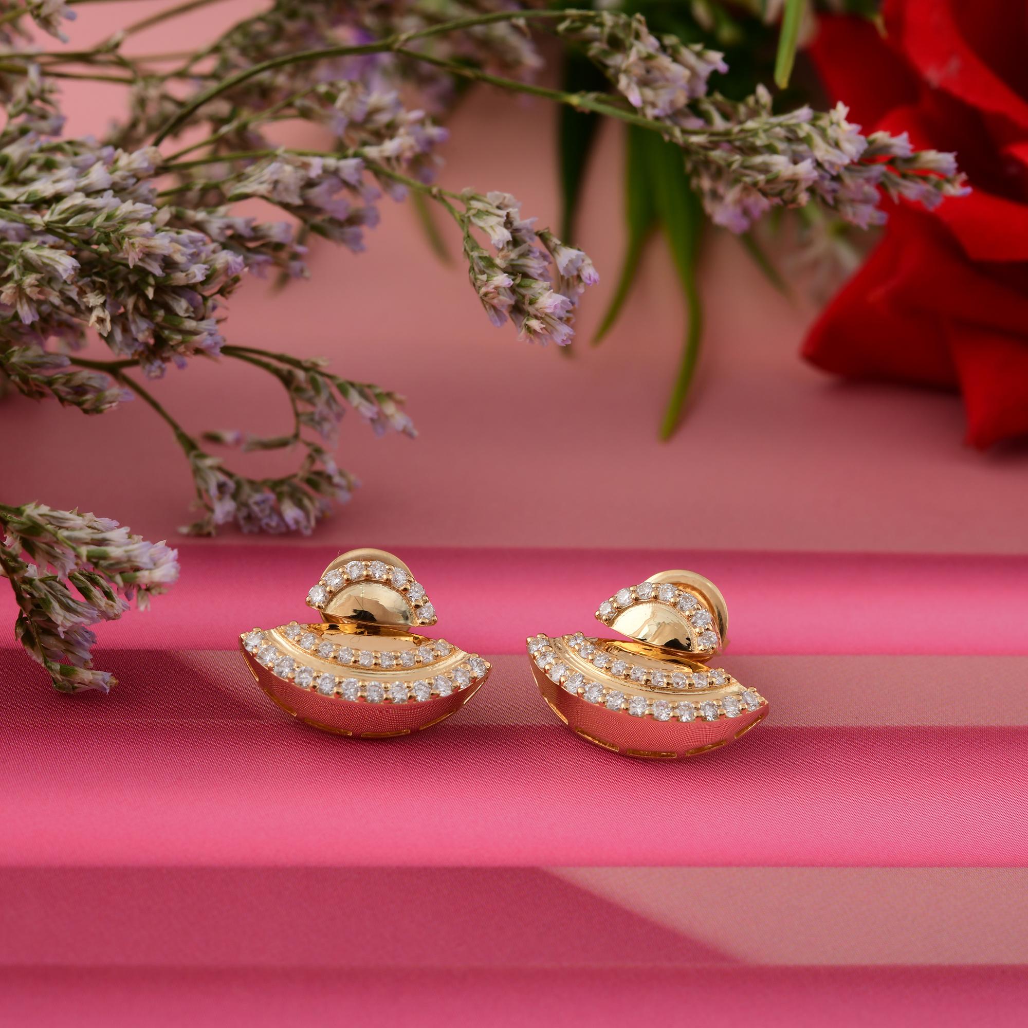Round Cut 0.67 Carat SI/H Round Brilliant Cut Diamond Pave Earrings 18 Karat Yellow Gold For Sale