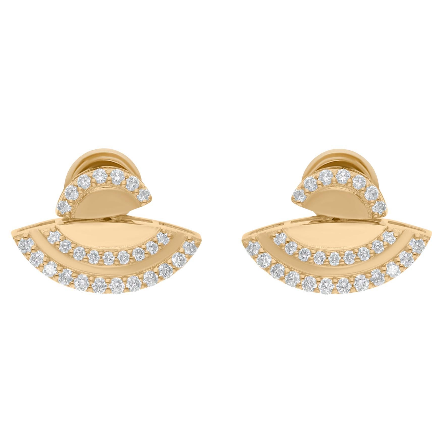 0.67 Carat SI/H Round Brilliant Cut Diamond Pave Earrings 18 Karat Yellow Gold For Sale