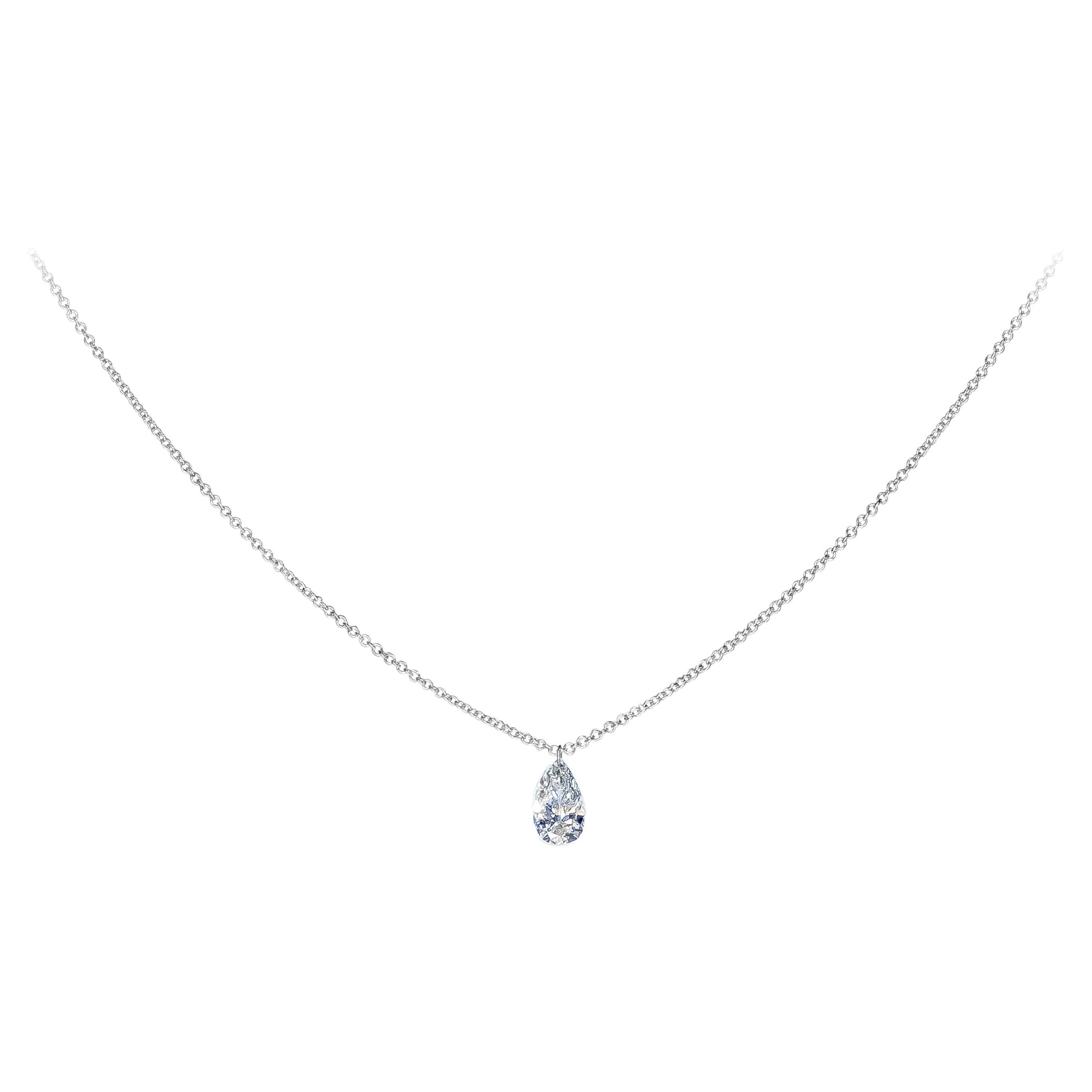 0.67 Carat Total Solitaire Pear Shape Diamond Pendant Necklace For Sale