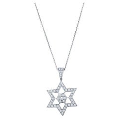 diamond star of david necklace 0.67 Carat Total Weight Diamond 18K White Gold Star of David Pendant Necklace