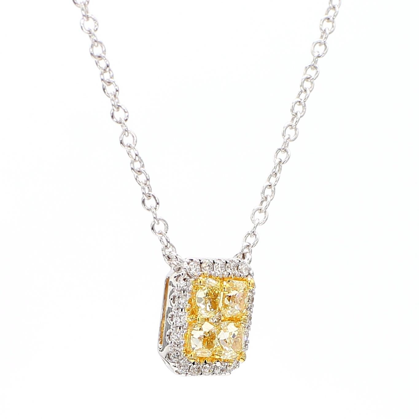 Collier pendentif jaune fantaisie taille coussin de 0,67 carat en or blanc 18 carats naturel en vente 2