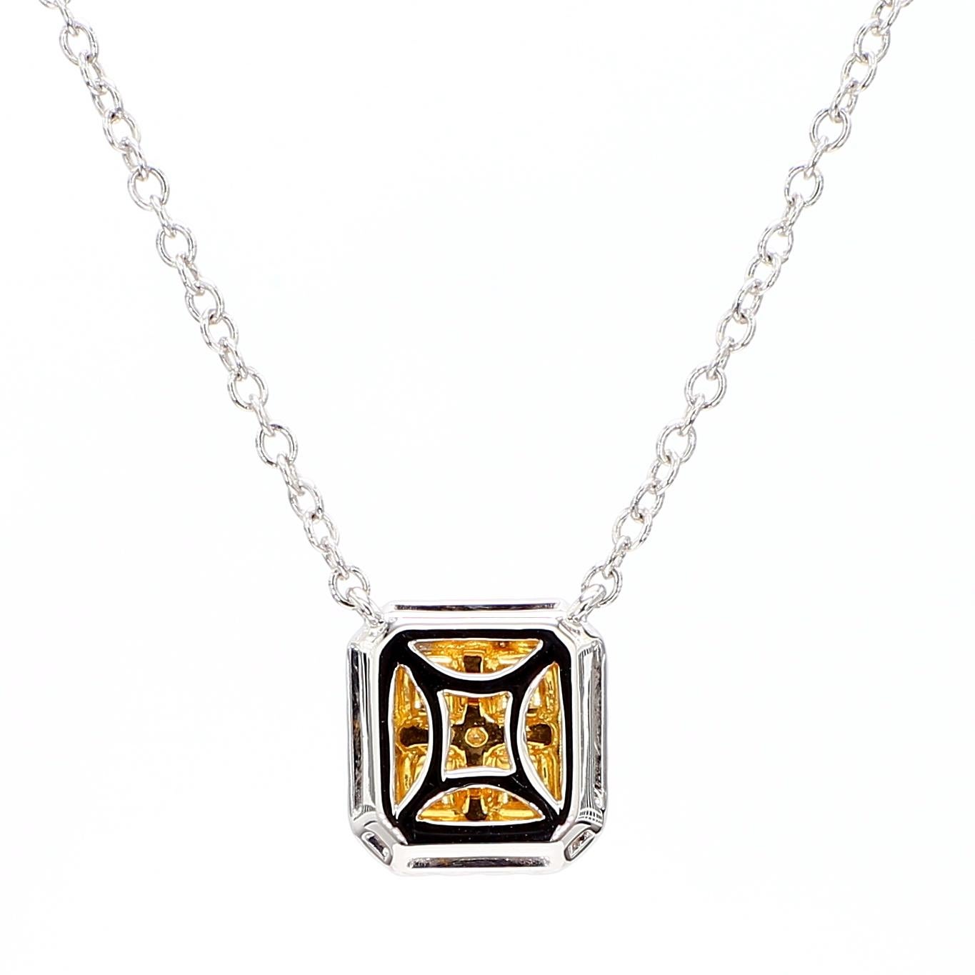 Collier pendentif jaune fantaisie taille coussin de 0,67 carat en or blanc 18 carats naturel en vente 3
