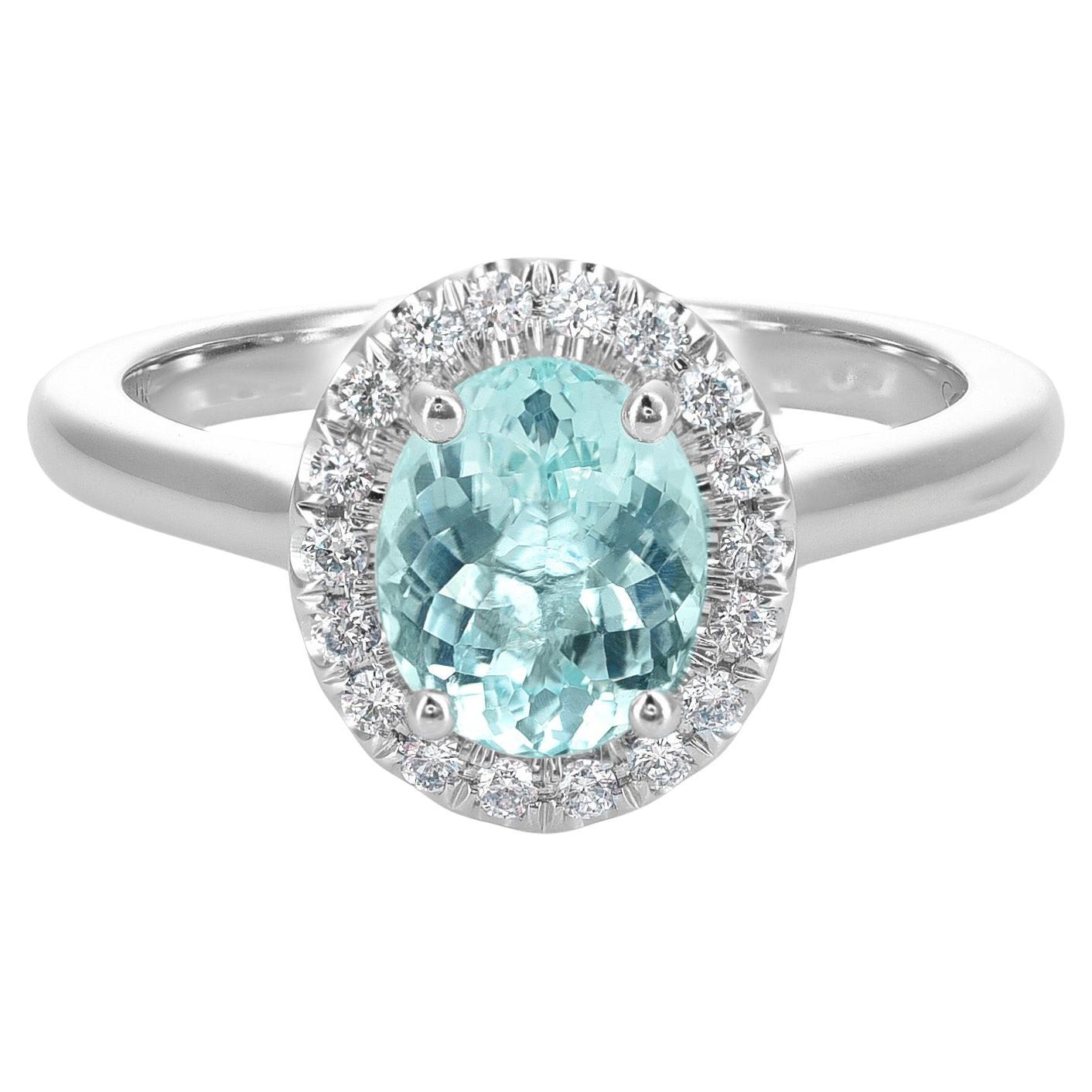 Bague en or blanc 14 carats sertie de diamants et de tourmaline Paraiba de 0,67 carat