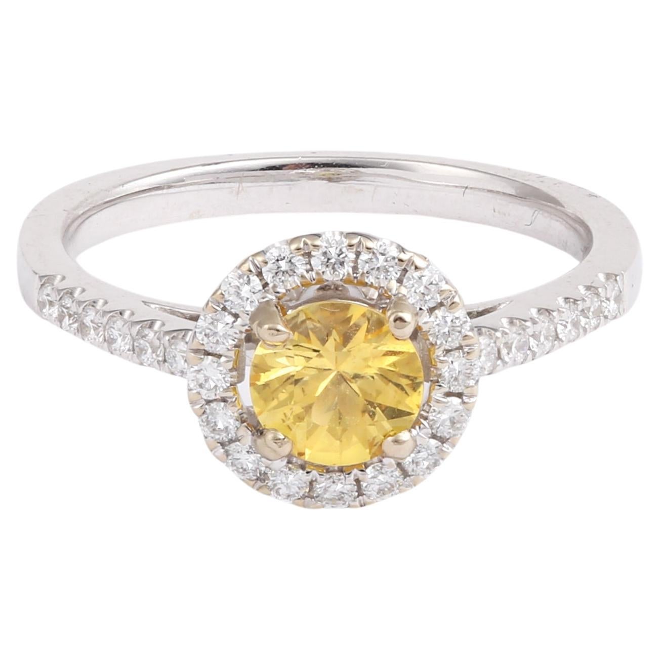 Bague Marguerite en or blanc 18 carats, saphir jaune 0,67 carat et diamants