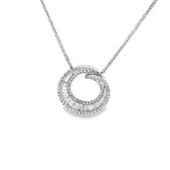 0.67 CT Baguette Round Diamonds 18K Gold Circle Pendant 14K Gold Chain Necklace