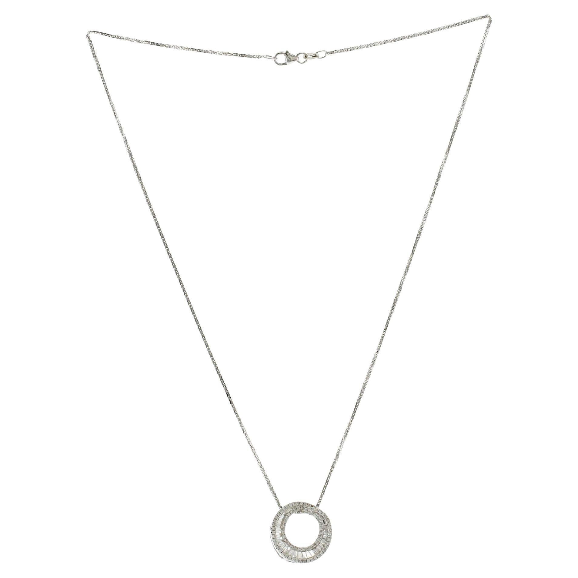 0.67 CT Baguette Round Diamonds 18K Gold Circle Pendant 14K Gold Chain Necklace