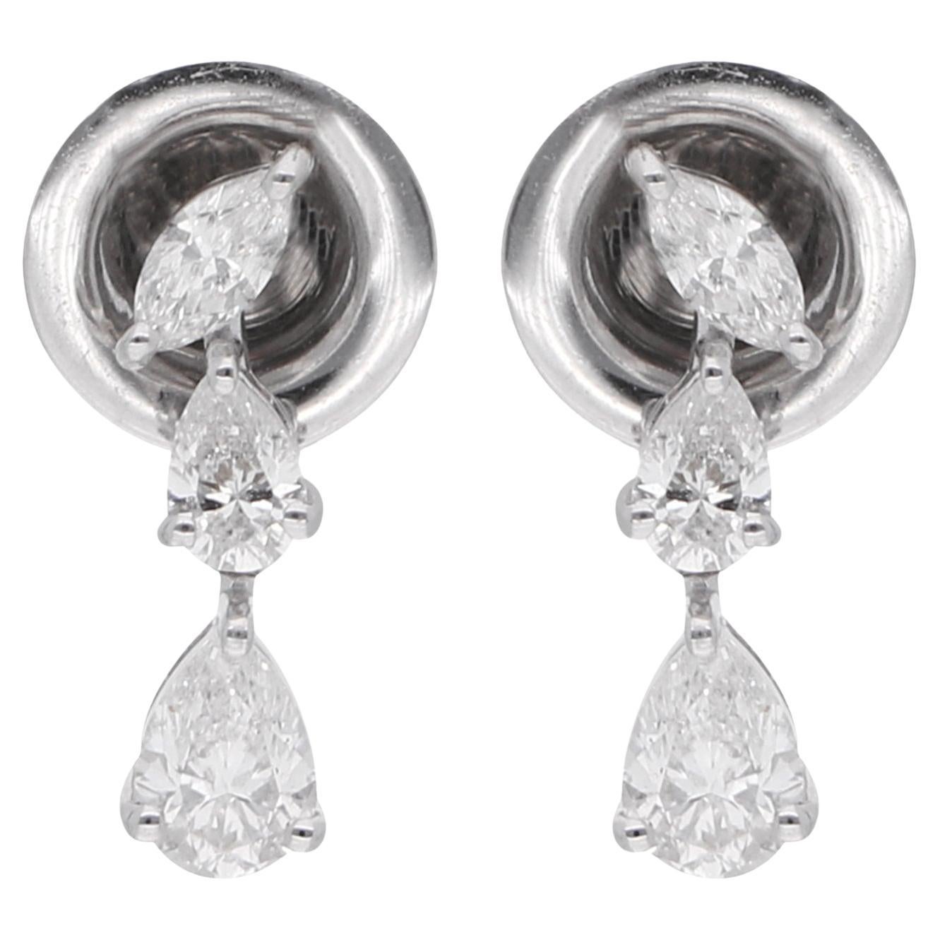 0,67 Ct. Pendientes Colgantes de Diamantes Pera Marquesa Oro Blanco 14 Kilates Alta Joyería