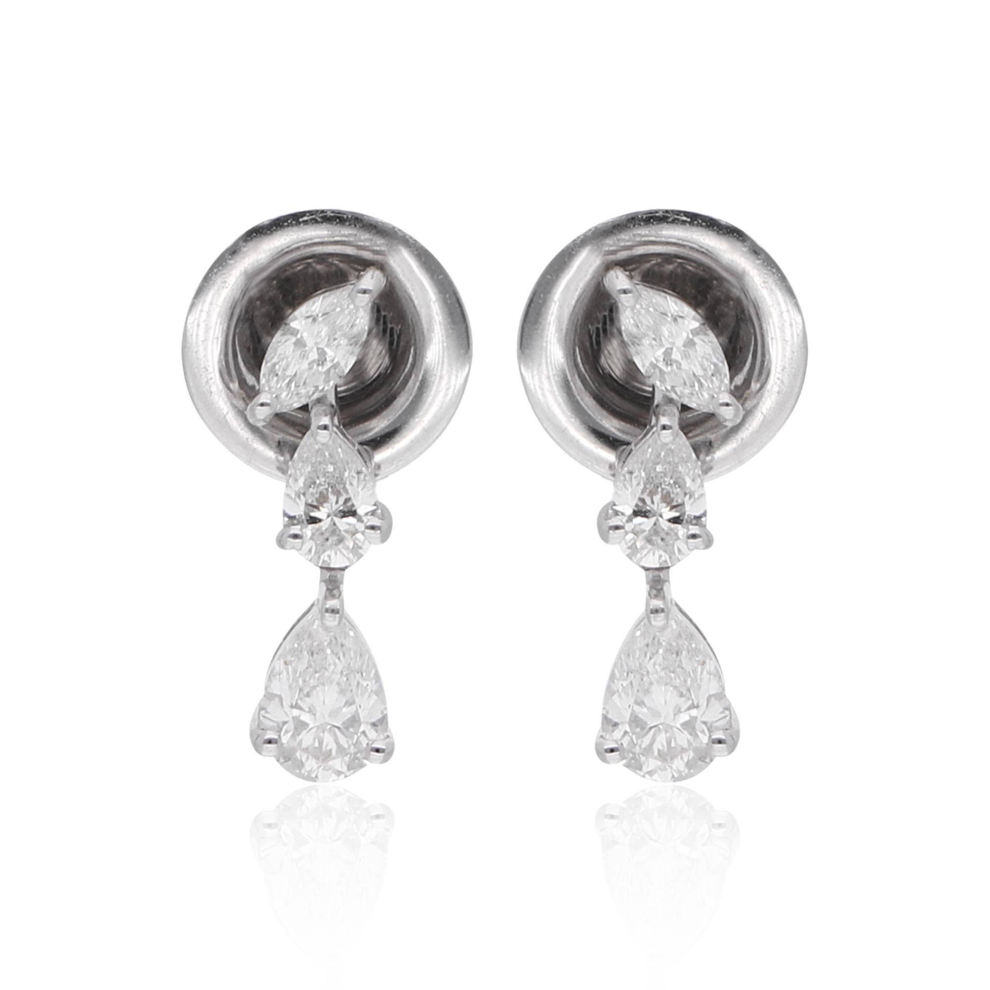 Modern 0.67 Ct. Marquise Pear Diamond Dangle Earrings 18 Karat White Gold Fine Jewelry For Sale