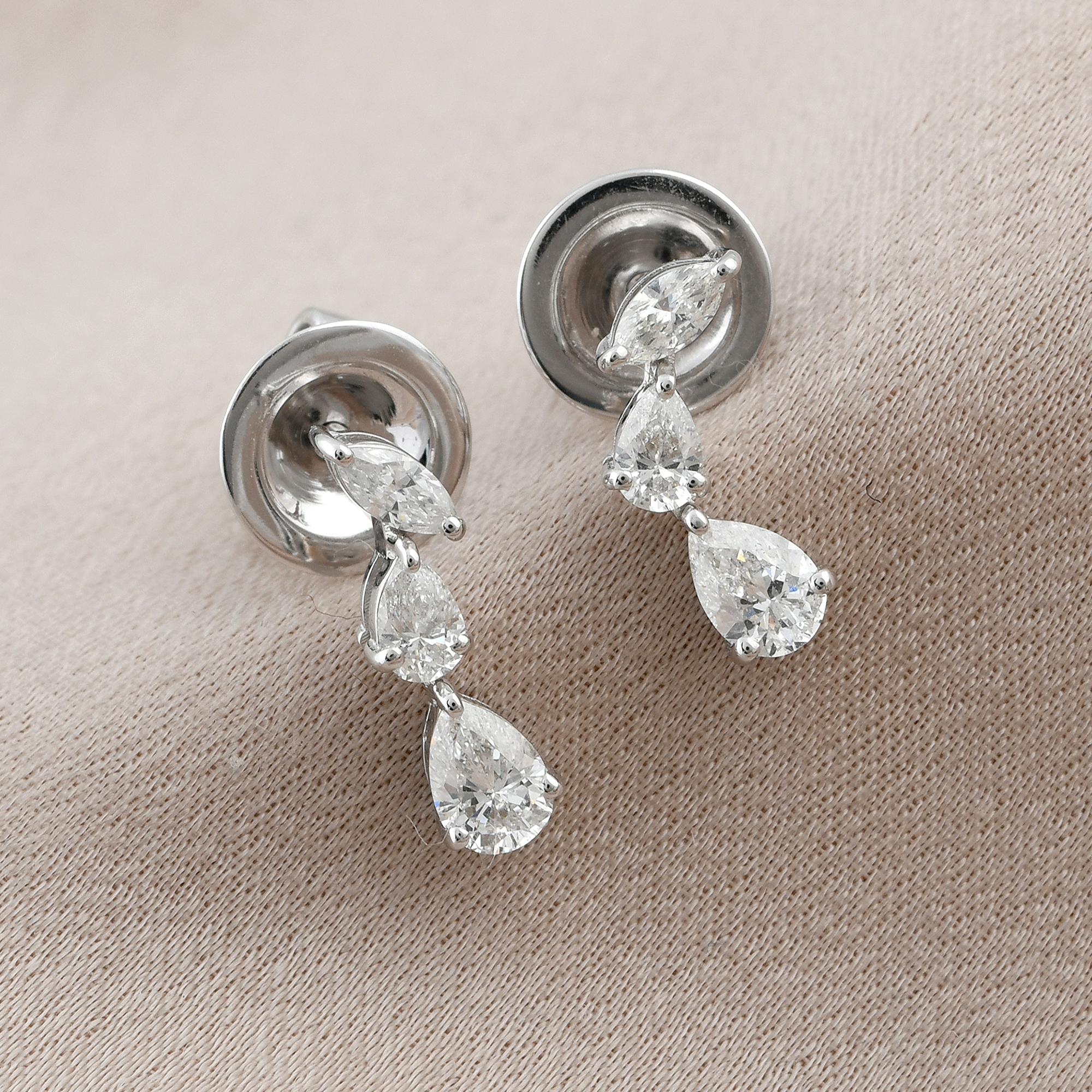 Modern 0.67 Ct. Marquise Pear Diamond Dangle Earrings 18 Karat White Gold Fine Jewelry For Sale