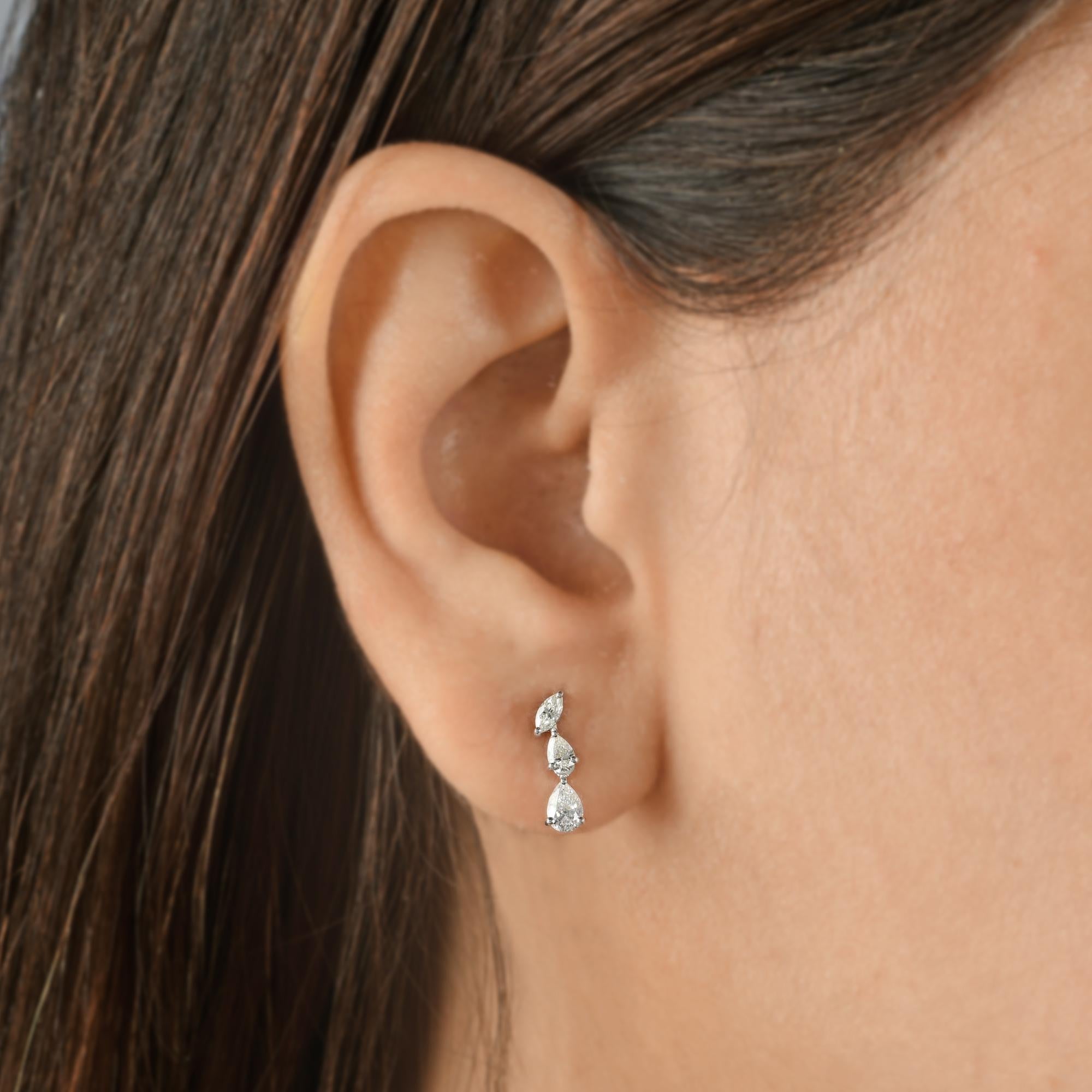 Pear Cut 0.67 Ct. Marquise Pear Diamond Dangle Earrings 18 Karat White Gold Fine Jewelry For Sale
