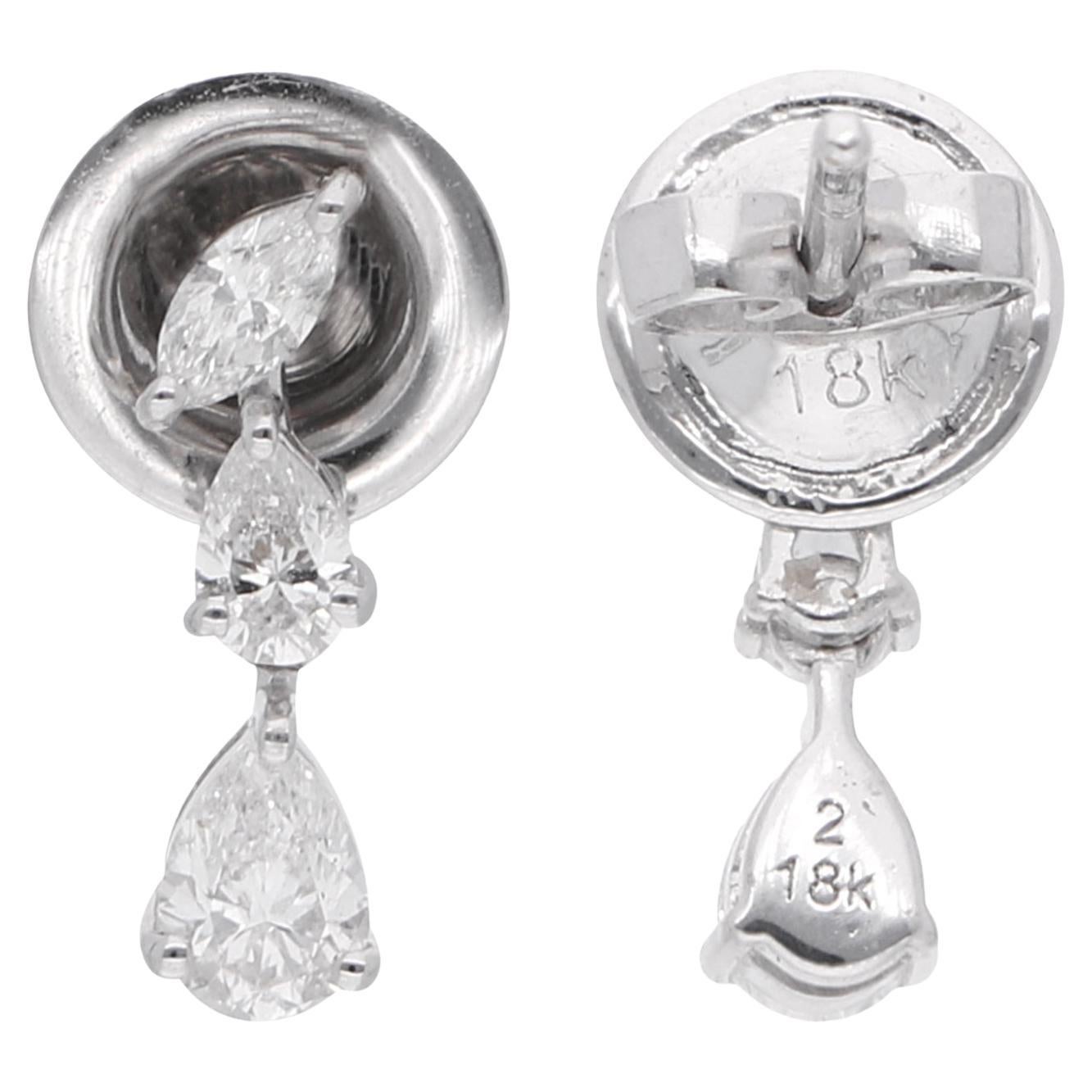 0,67 Ct. Boucles d'oreilles pendantes en or blanc 18 carats avec diamant en forme de poire marquise Bijoux fins