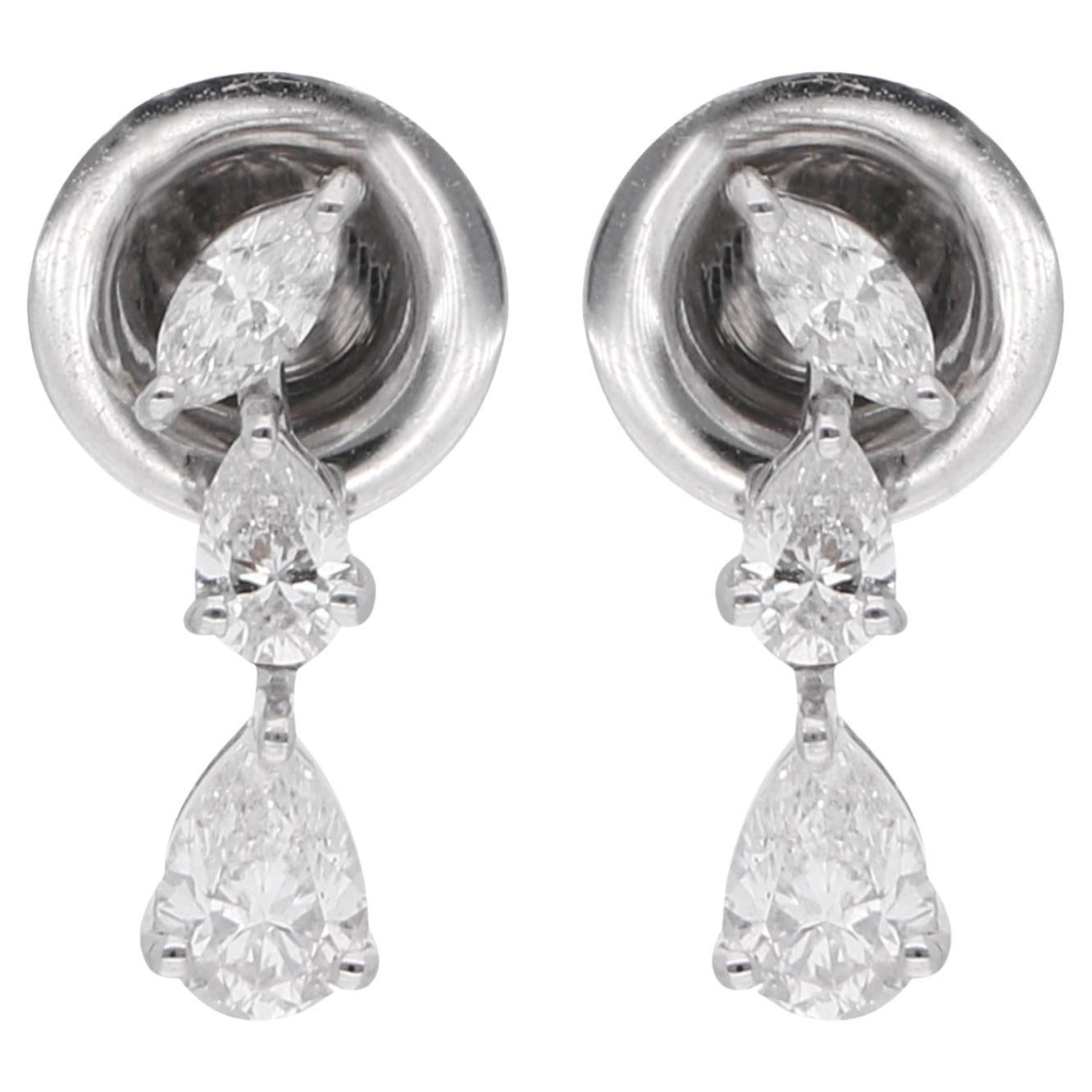 0.67 Ct. Marquise Pear Diamond Dangle Earrings 18 Karat White Gold Fine Jewelry For Sale
