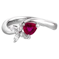 0.67 ct Natural Ruby and Natural White Diamonds Ring - No Reserve Price