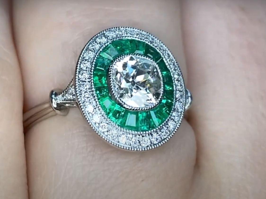 Women's 0.67ct Antique Cushion Cut Diamond Engagement Ring, Double Halo, Platinum